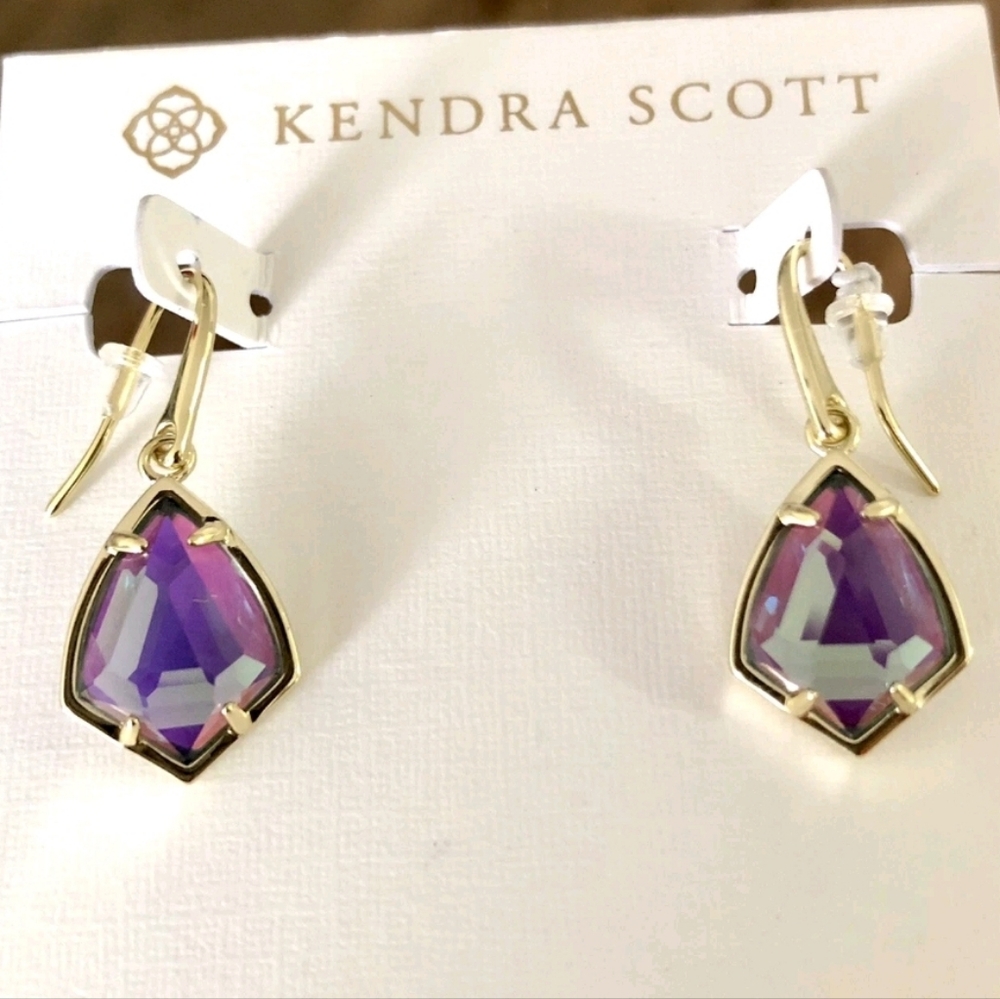 Kendra Scott Elle Gold Drop Earrings Dichroic Glass 18k Gold Over Brass